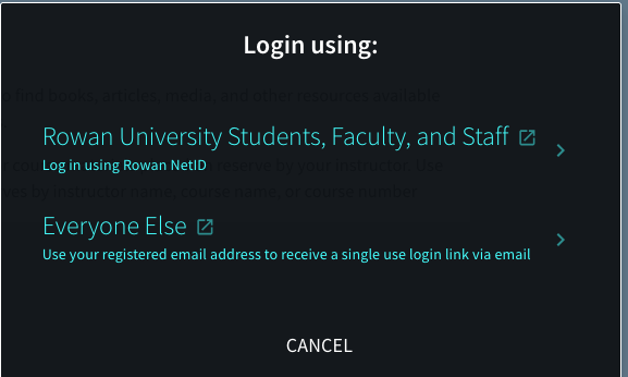 Image of Sign In options in Library Search